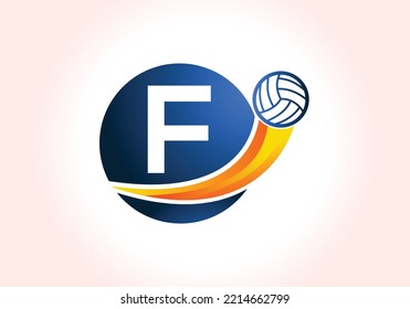 Letter F Volleyball Logo Design For Volleyball Club Symbol Vector Template. Volleyball Sign Template Design.