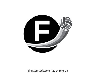 Letter F Volleyball Logo Design For Volleyball Club Symbol Vector Template. Volleyball Sign Template Design.