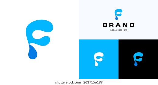 Letter F water drop mark, droplet logo icon design vector element editable, Modern symbol initial alphabet with flow fluid sign or little splash usabe for brand identity and business company