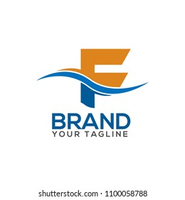 Letter F with wave on white background. Logo Design Template. Flat design