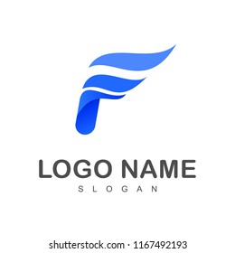 letter f with wave shape, logo template ready for use, wave letter f logo