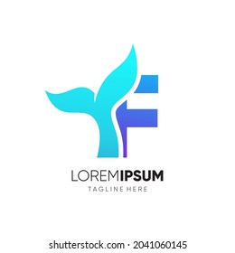 Letter F Whale Tail Logo Design Vector Icon Graphic Emblem Illustration