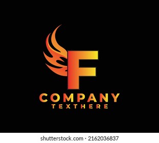 Letter F with Wing Logo. flame or fire gradient color logo.