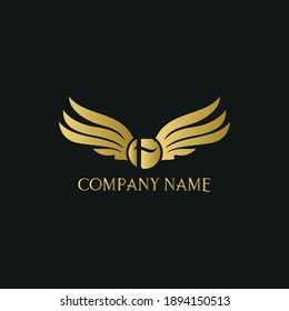 letter F and wings in luxury and elegant golden style logo design