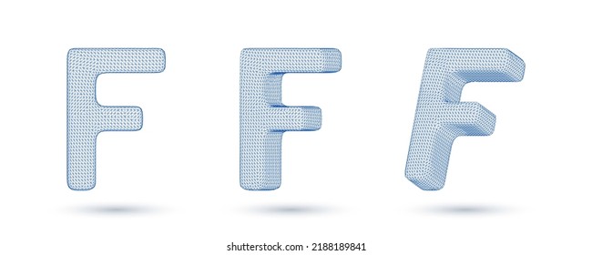 Letter f wireframe high polygonal outline low poly style vector illustration