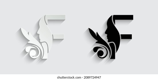 letter F woman face vector template logo beauty salon 