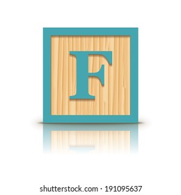 Letter F wooden alphabet block - vector illustration