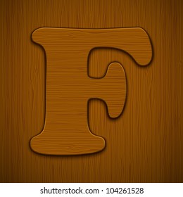 Letter "F". Wooden alphabet. Vector illustration.