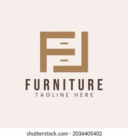 Letter F with wooden furniture concept logo design inspiration