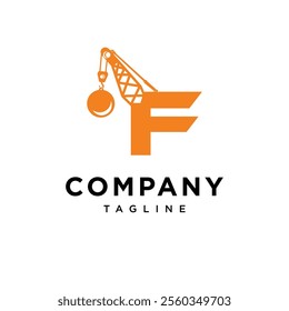 Letter F Wrecking Ball Excavator Logo Icon Vector