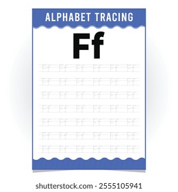 letter F for writing practice. English alphabet tracing practice worksheets, educational letters dot tracing pattern For children in kindergarten