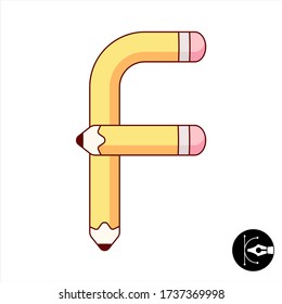 Letter F yellow pencil cartoon vector alphabet.