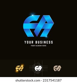 Letter FA or EA monogram logo with grid method design