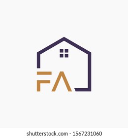 letter FA or F A Line House Real Estate Logo. home concept. Construction logo template, Home and Real Estate icon. Housing Complex Simple Vector Logo Template. - vector