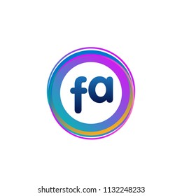 Letter FA logo with colorful circle, letter combination logo design with ring, circle object for creative industry, web, business and company.