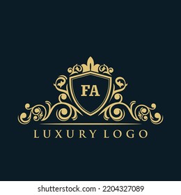 Letter FA logo with Luxury Gold Shield. Elegance logo vector template.