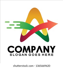 Letter A fast, rapid arrow with letter A, sign, symbol, business or company identities. fast arrow logo - Vector