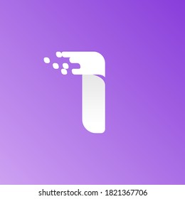 Buchstabe I: Schnelles Logo mit abgeschwächten Pixeln auf Farbverlauf-Hintergrund. Flaches Vektordesign kann für Lieferwerbung, Technologieposter, Sportidentität usw. verwendet werden.