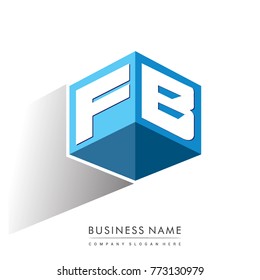 Letter FB logo in hexagon shape and blue background, cube logo with letter design for company identity.
