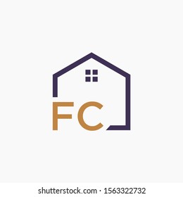 letter FC or F C Line House Real Estate Logo. home concept. Construction logo template, Home and Real Estate icon. Housing Complex Simple Vector Logo Template. - vector
