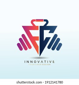 Letter FC , Health and Wellness Fitness logo design. Dumbbell icon Vector logo design template idea.