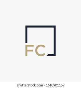 letter FC Logo design with square frame line. business consulting concept. studio, room, group icon. - vector