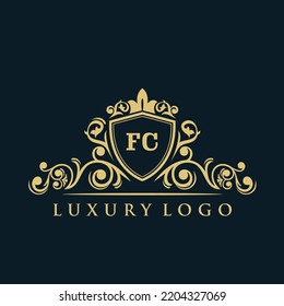 Letter FC logo with Luxury Gold Shield. Elegance logo vector template.