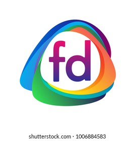 Letter FD logo with colorful splash background, letter combination logo design for creative industry, web, business and company.