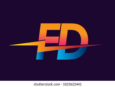 Letter FD logo with Lightning icon, letter combination Power Energy Logo design for Creative Power ideas, web, business and company.