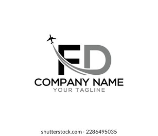 Letter FD mit Flugzeug und Airline einzigartiges Logo Design. Tourismus, Reisen, Luftraumidentität und Fluggesellschaft kreative Vektorsymbol.