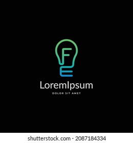 Letter of FE or EF forms a light bulb shapes modern logo icon sign design concept. Vector template
