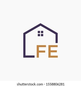 letter FE or F E Line House Real Estate Logo. home concept. Construction logo template, Home and Real Estate icon. Housing Complex Simple Vector Logo Template. - vector