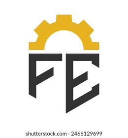 Letter FE Gear Logo Design for Service Center, Repair, Factory, Industrial, Digital and Mechanical Business