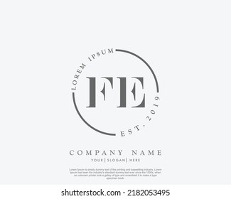 Letter FE Initial handwriting logo with signature and hand drawn style.