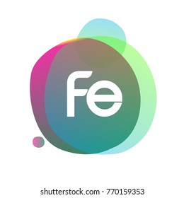 Letter FE logo with colorful splash background, letter combination logo design for creative industry, web, business and company.
