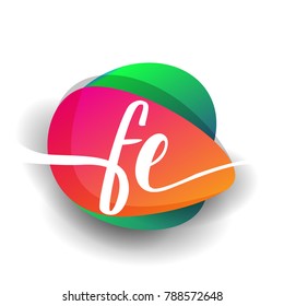 Letter FE logo with colorful splash background, letter combination logo design for creative industry, web, business and company.