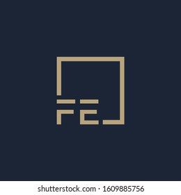 letter FE Logo design with square frame line. business consulting concept. studio, room, group icon. - vector