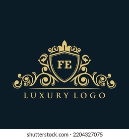 Letter FE logo with Luxury Gold Shield. Elegance logo vector template.