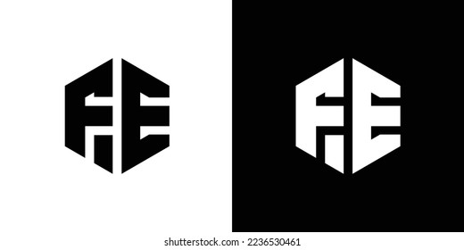 Letter FE Polygon Minimal Logo Design On Black And White Background.