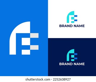 letter FE tech logo design template