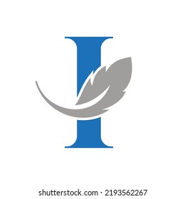 Diseño De Logotipo De Letra I Feather Combinado Con Vino De Pájaro Para Abogado, Símbolo De Ley