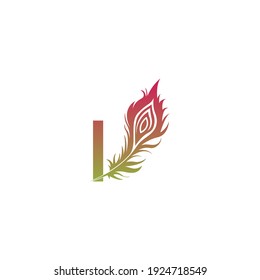 Letter I with feather logo icon design vector illustration