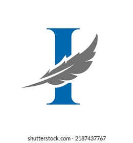 Letter I Feather Logo Vector Template. Law Logo Bird Feather Symbol