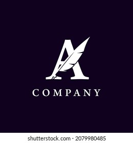 Letter A with Feather Quill Pen Notary Writer Journalist Logo Design Inspiration