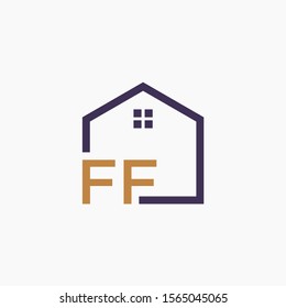 letter FF or F F Line House Real Estate Logo. home concept. Construction logo template, Home and Real Estate icon. Housing Complex Simple Vector Logo Template. - vector
