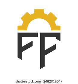 Letter FF Gear Logo Design for Service Center, Repair, Factory, Industrial, Digital and Mechanical Business