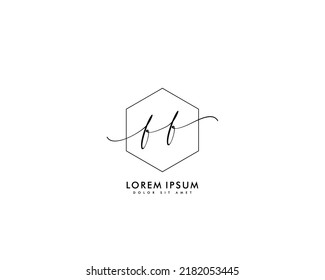 Letter FF Initial handwriting logo with signature and hand drawn style.