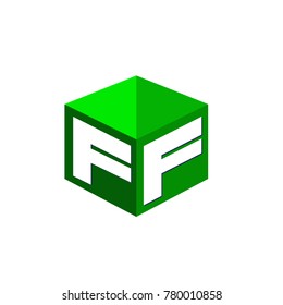 Letter FF logo in hexagon shape and green background, cube logo with letter design for company identity.
