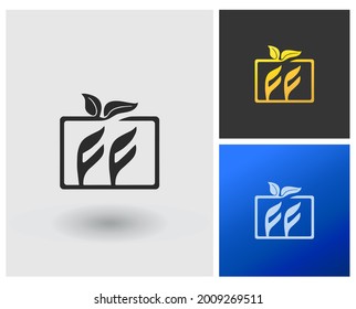 Letter FF logo with leaf for garden modern company