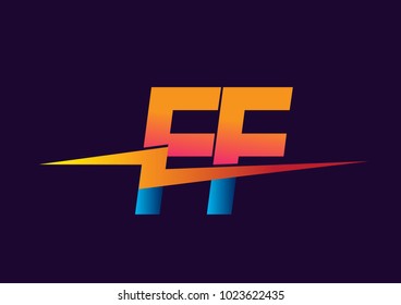 Letter FF logo with Lightning icon, letter combination Power Energy Logo design for Creative Power ideas, web, business and company.